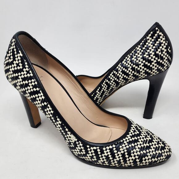 AQUATALIA Pumps Women 10.5 Woven Jute Black Leather Trim Stilettos Made in Italy - Picture 2 of 9